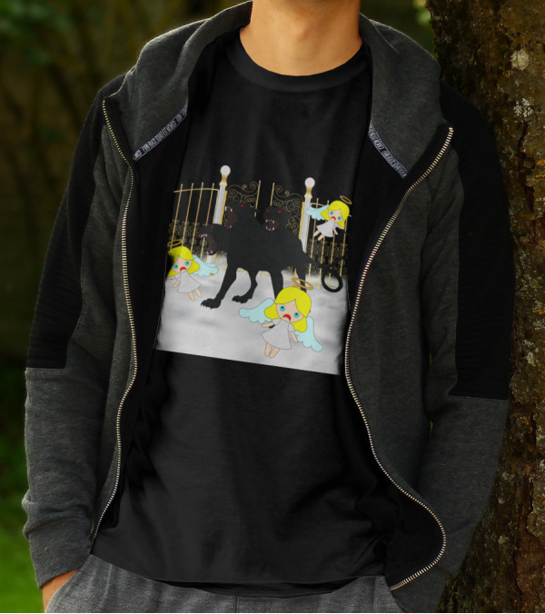 Dog Bites God Cerberus Attacks Angels At Golden Gates T-Shirt