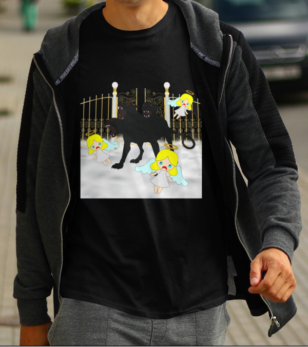 Dog Bites God Cerberus Attacks Angels At Golden Gates T-Shirt