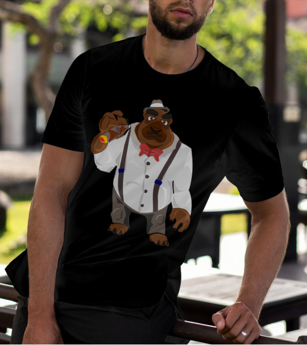 The Dog Ben Gangster Style With Red Bow And Suspenders T-Shirt