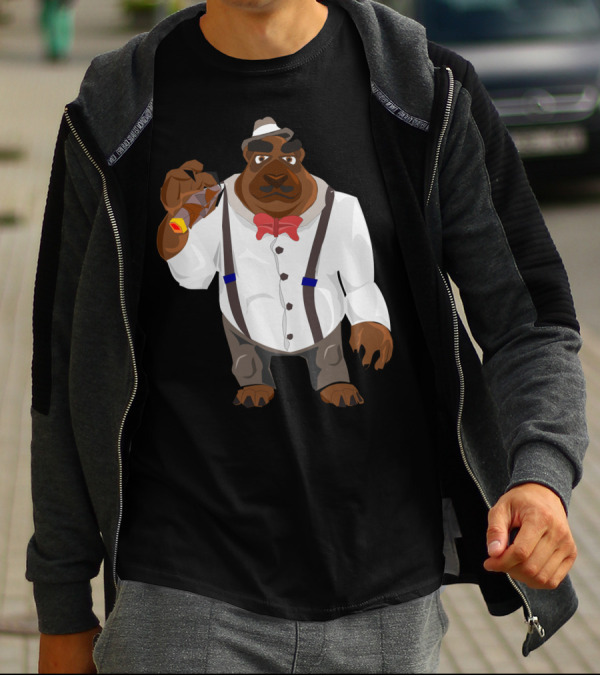 The Dog Ben Gangster Style With Red Bow And Suspenders T-Shirt