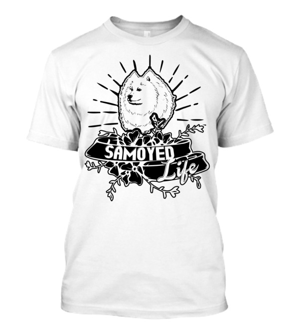 Samoyed Life With Floral Accents And Sunburst T-Shirt