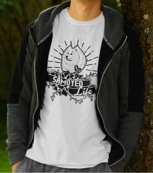 Samoyed Life With Floral Accents And Sunburst T-Shirt
