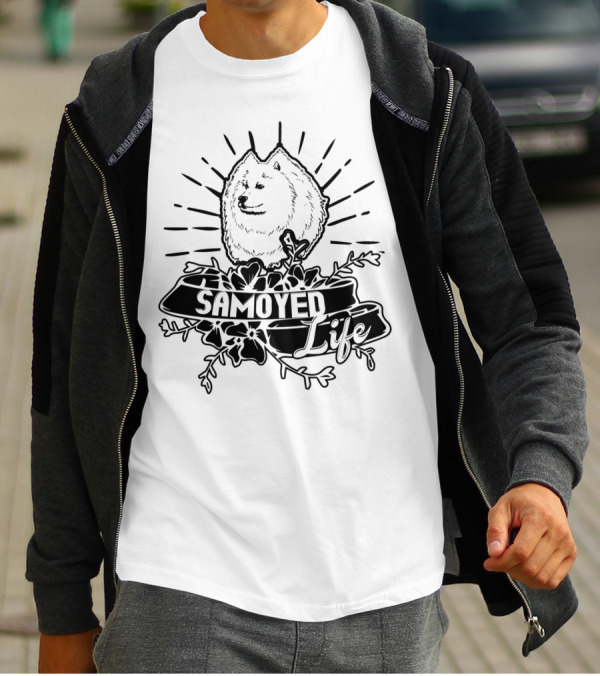 Samoyed Life With Floral Accents And Sunburst T-Shirt