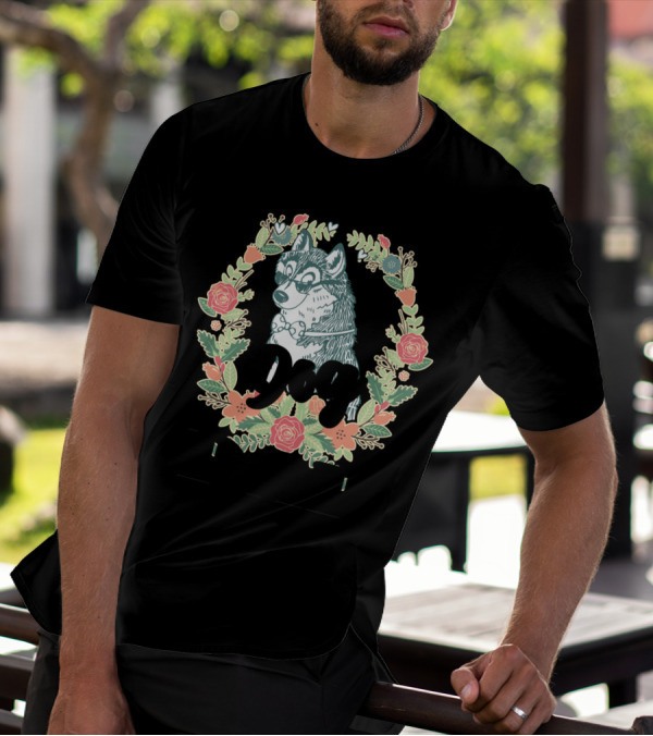 Dog Dad Siberian Husky Floral Wreath Roses Graphics T-Shirt