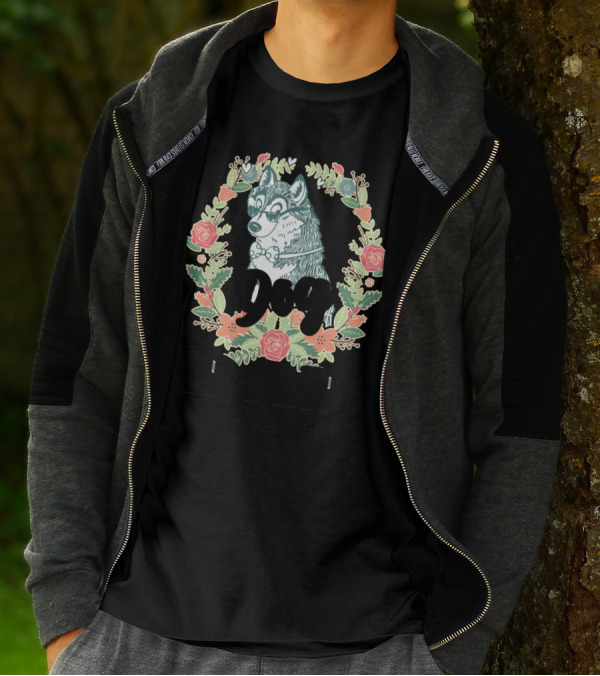 Dog Dad Siberian Husky Floral Wreath Roses Graphics T-Shirt