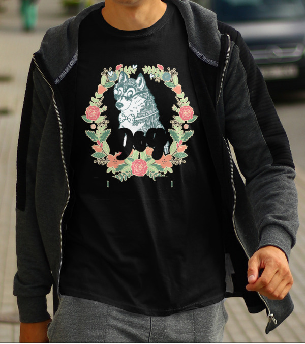 Dog Dad Siberian Husky Floral Wreath Roses Graphics T-Shirt