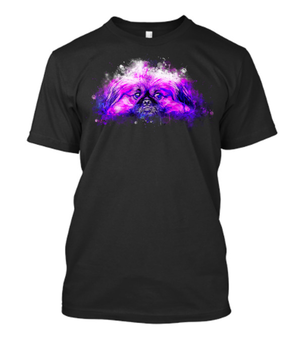 Pekingese Dog Melting Splatter Watercolor In Purple Hue T-Shirt