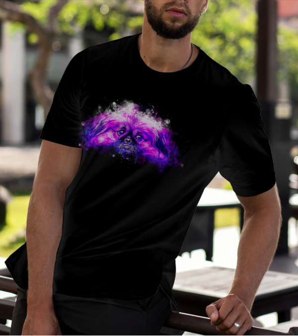 Pekingese Dog Melting Splatter Watercolor In Purple Hue T-Shirt