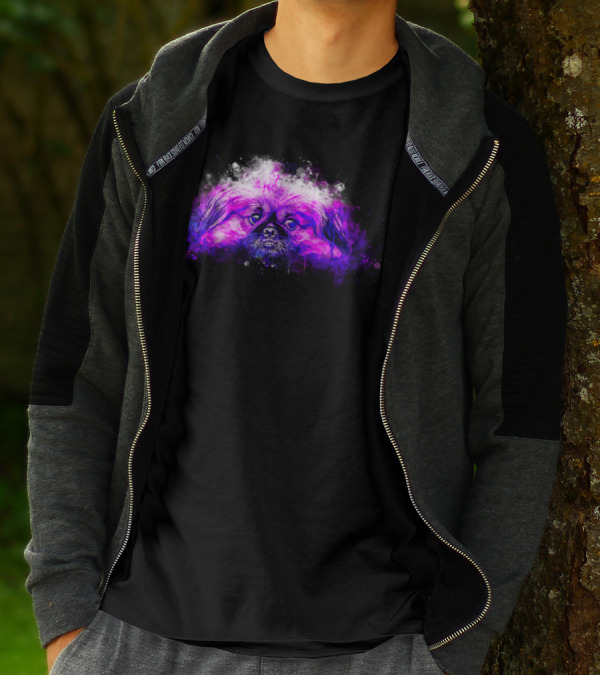 Pekingese Dog Melting Splatter Watercolor In Purple Hue T-Shirt