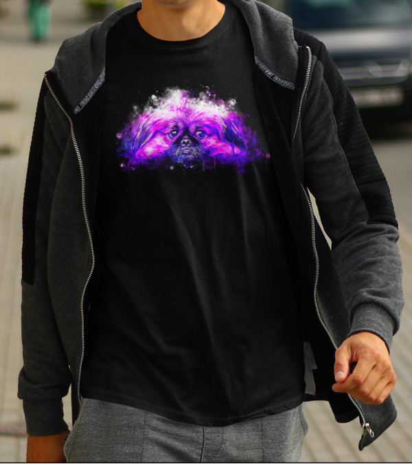 Pekingese Dog Melting Splatter Watercolor In Purple Hue T-Shirt