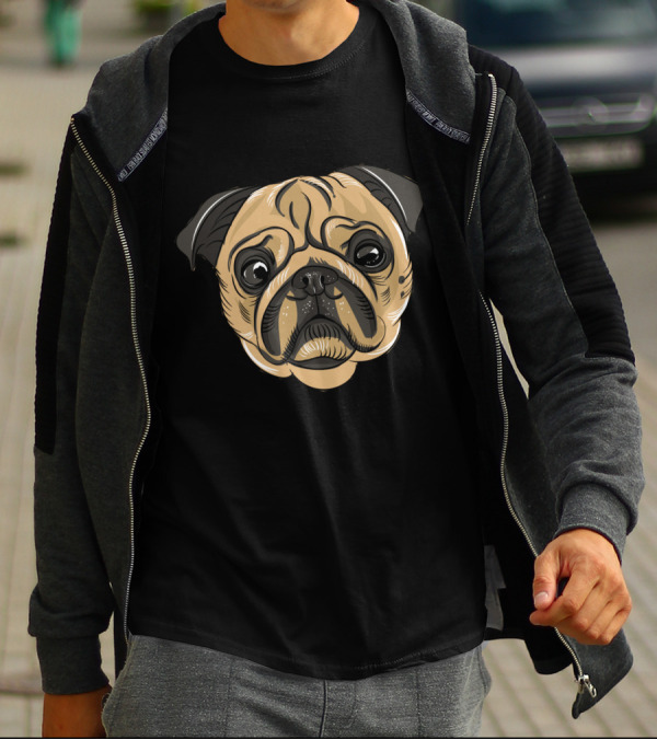 Pug Dog Pet Cute Puppy Face Drawing T-Shirt