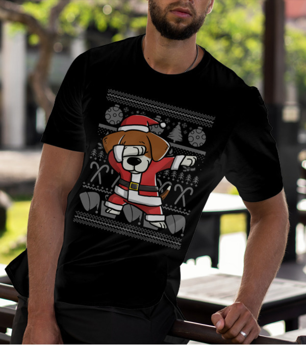 Beagle Dabbing In Santa Suit Christmas Dance Move T-Shirt