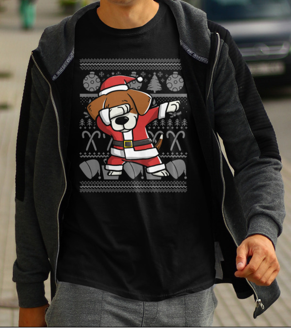 Beagle Dabbing In Santa Suit Christmas Dance Move T-Shirt