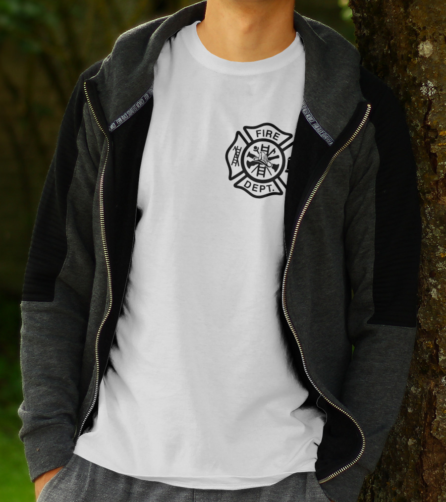 Firefighter Red Thin Line Fire Dept Maltese Cross Emblem T-Shirt