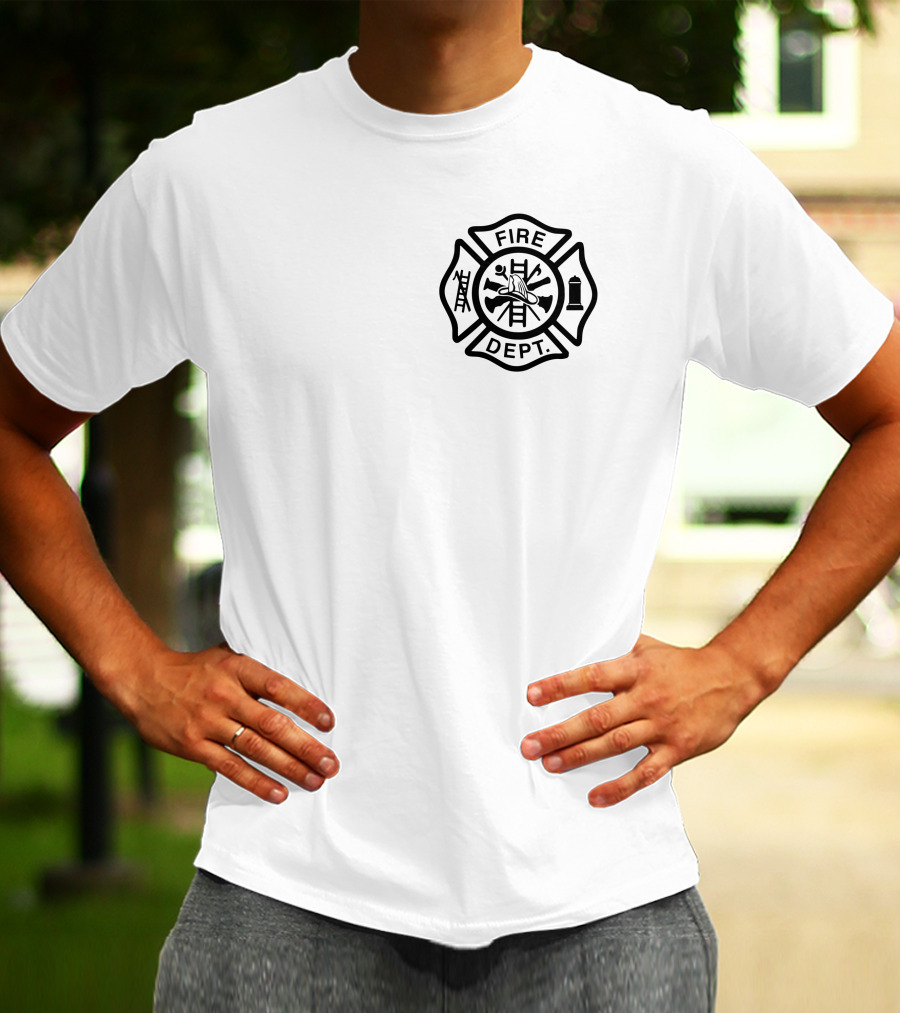 Firefighter Red Thin Line Fire Dept Maltese Cross Emblem T-Shirt
