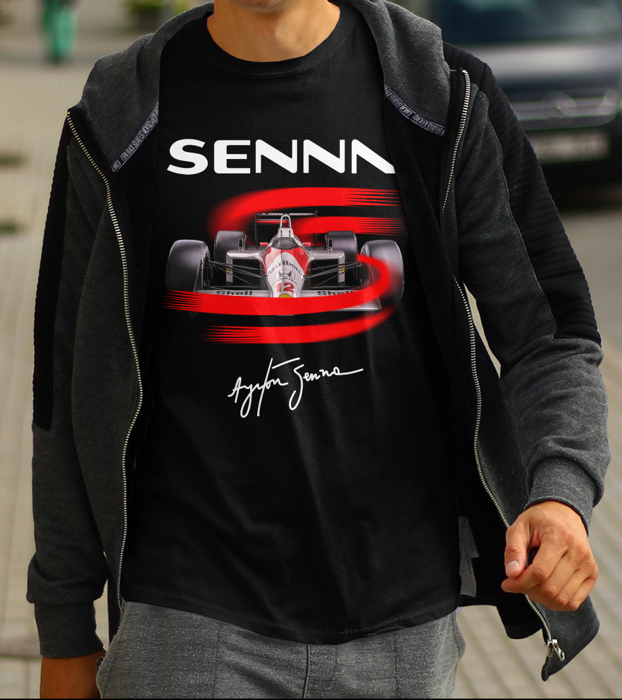Senna Ayrton Senna McLaren F1 MP4/4 Car Racing Signature T-Shirt