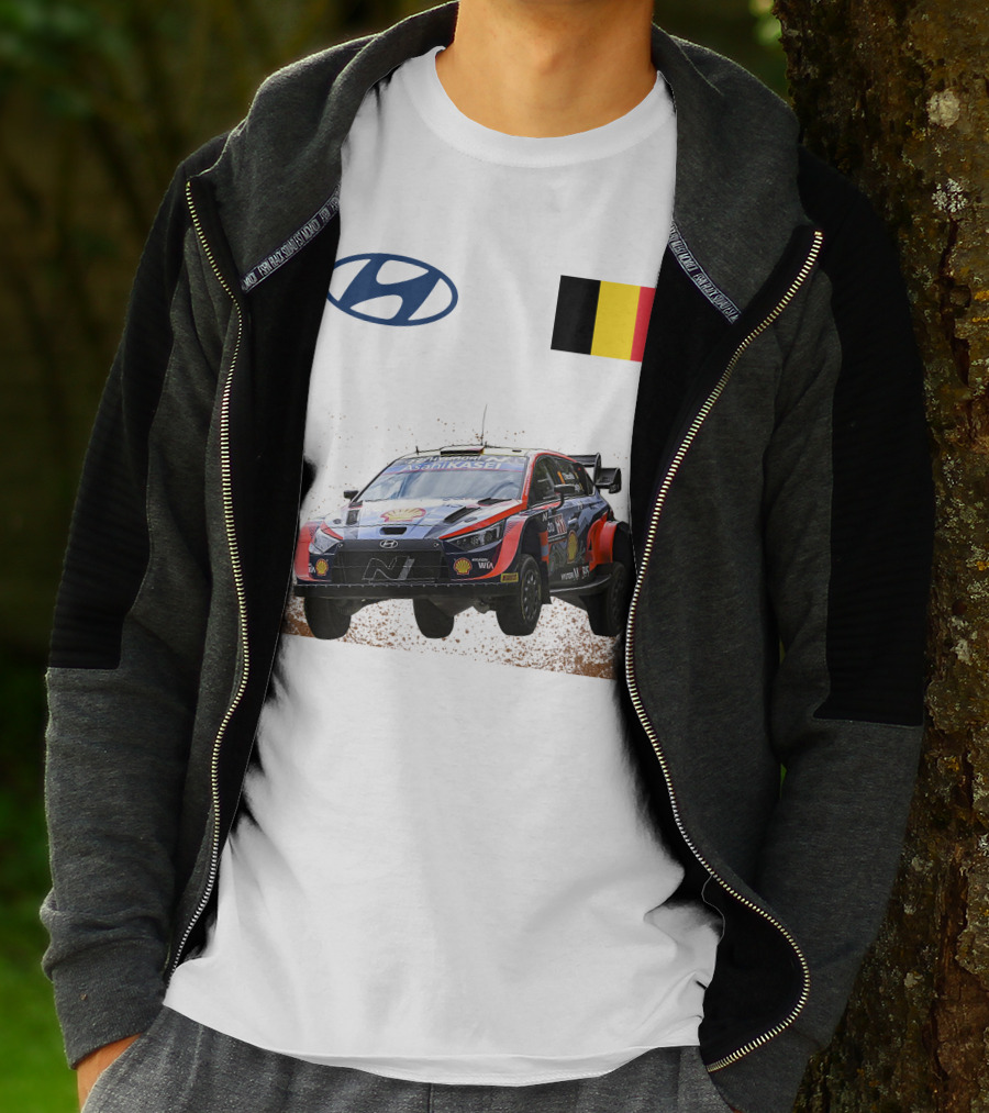 Neuville Hyundai Motorsport Team Rally Car Belgium Flag Iconic Racing Décor T-Shirt