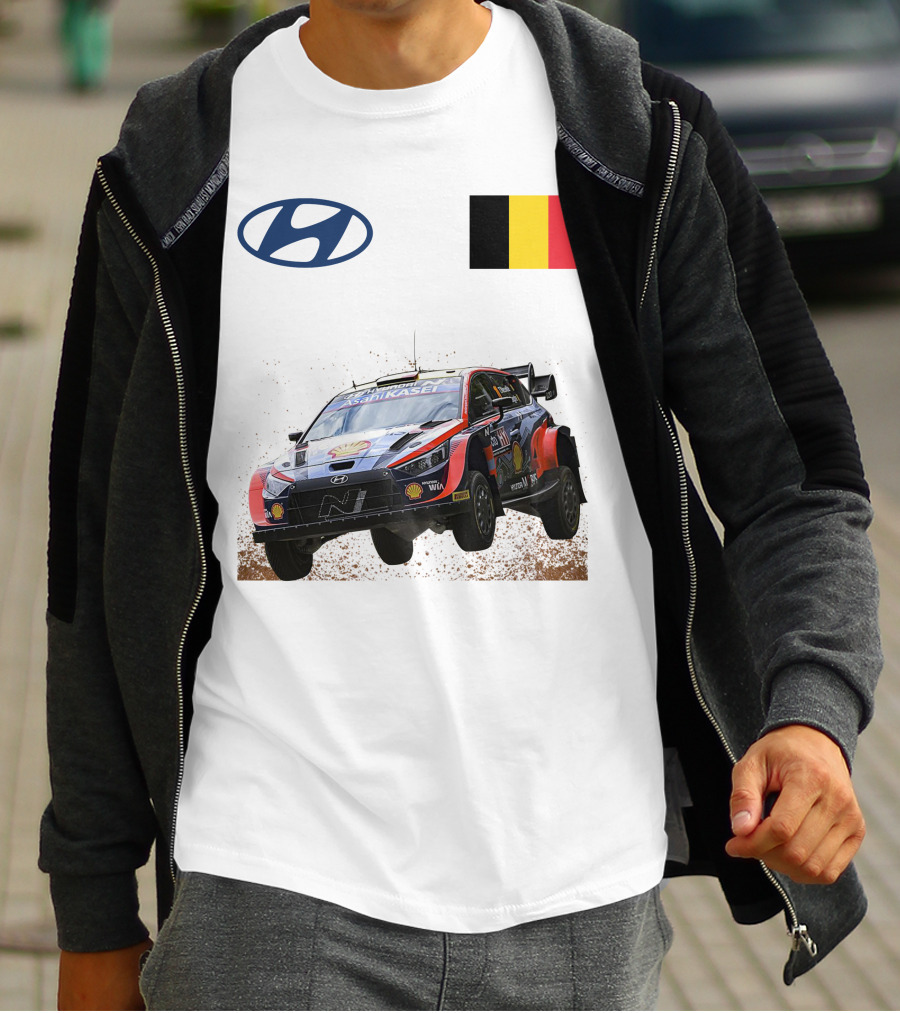 Neuville Hyundai Motorsport Team Rally Car Belgium Flag Iconic Racing Décor T-Shirt