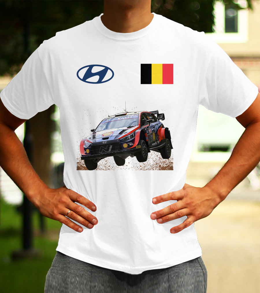 Neuville Hyundai Motorsport Team Rally Car Belgium Flag Iconic Racing Décor T-Shirt