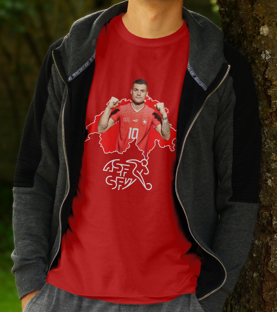 Granit Xhaka Switzerland Number 10 Footballer Red Swiss Map T-Shirt