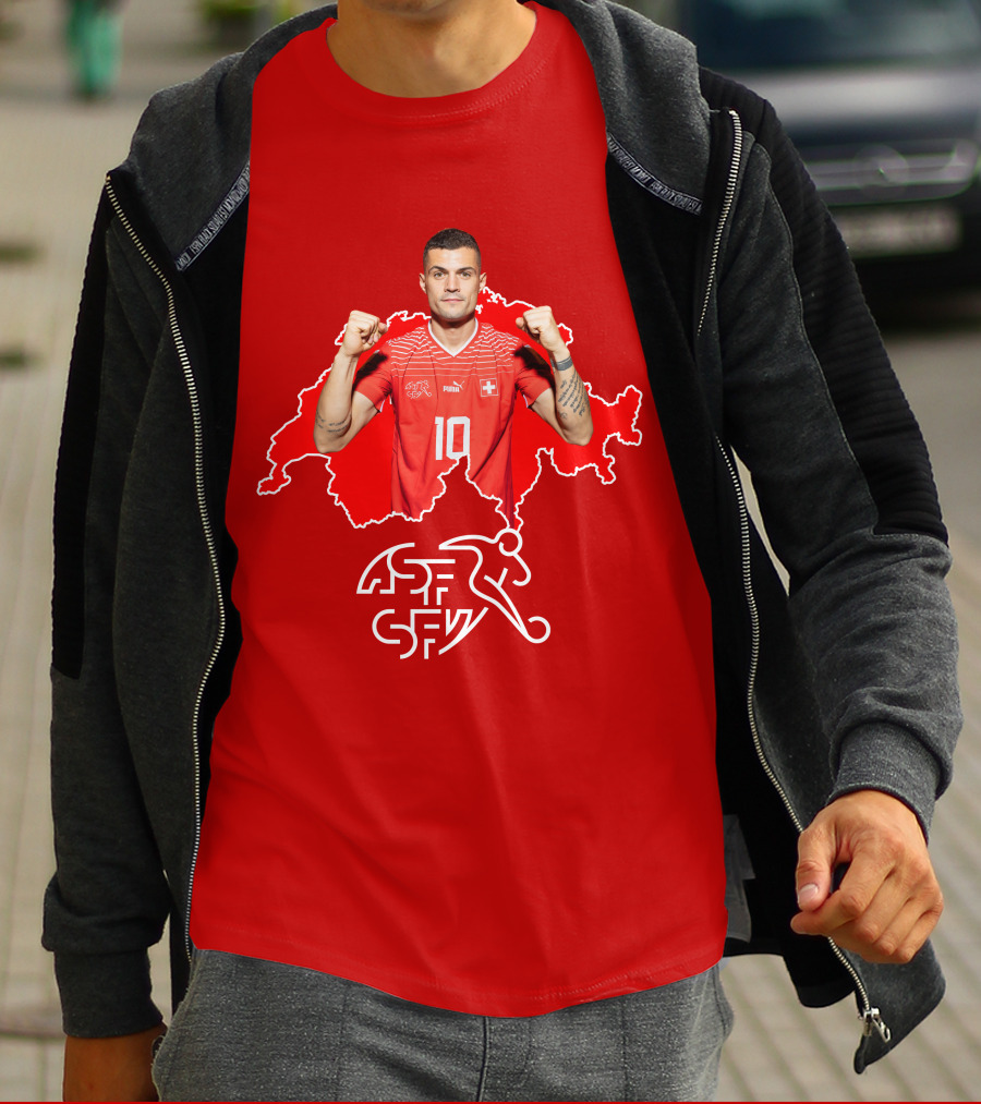 Granit Xhaka Switzerland Number 10 Footballer Red Swiss Map T-Shirt