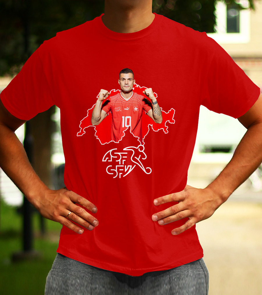 Granit Xhaka Switzerland Number 10 Footballer Red Swiss Map T-Shirt