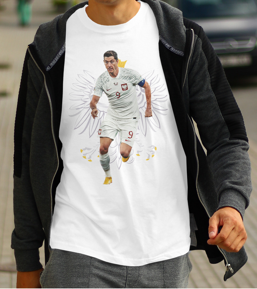 Lewandowski Poland Number 9 Soccer Eagle Emblem T-Shirt