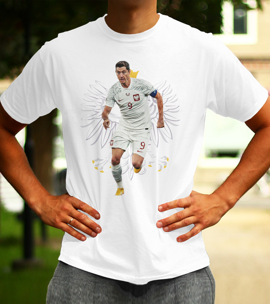 Lewandowski Poland Number 9 Soccer Eagle Emblem T-Shirt