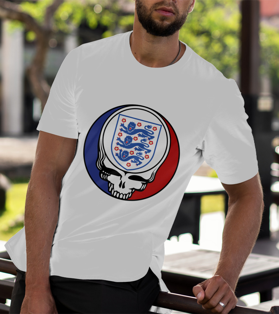 England National Football Team Three Lions Grateful Dead Skull Emblem T-Shirt