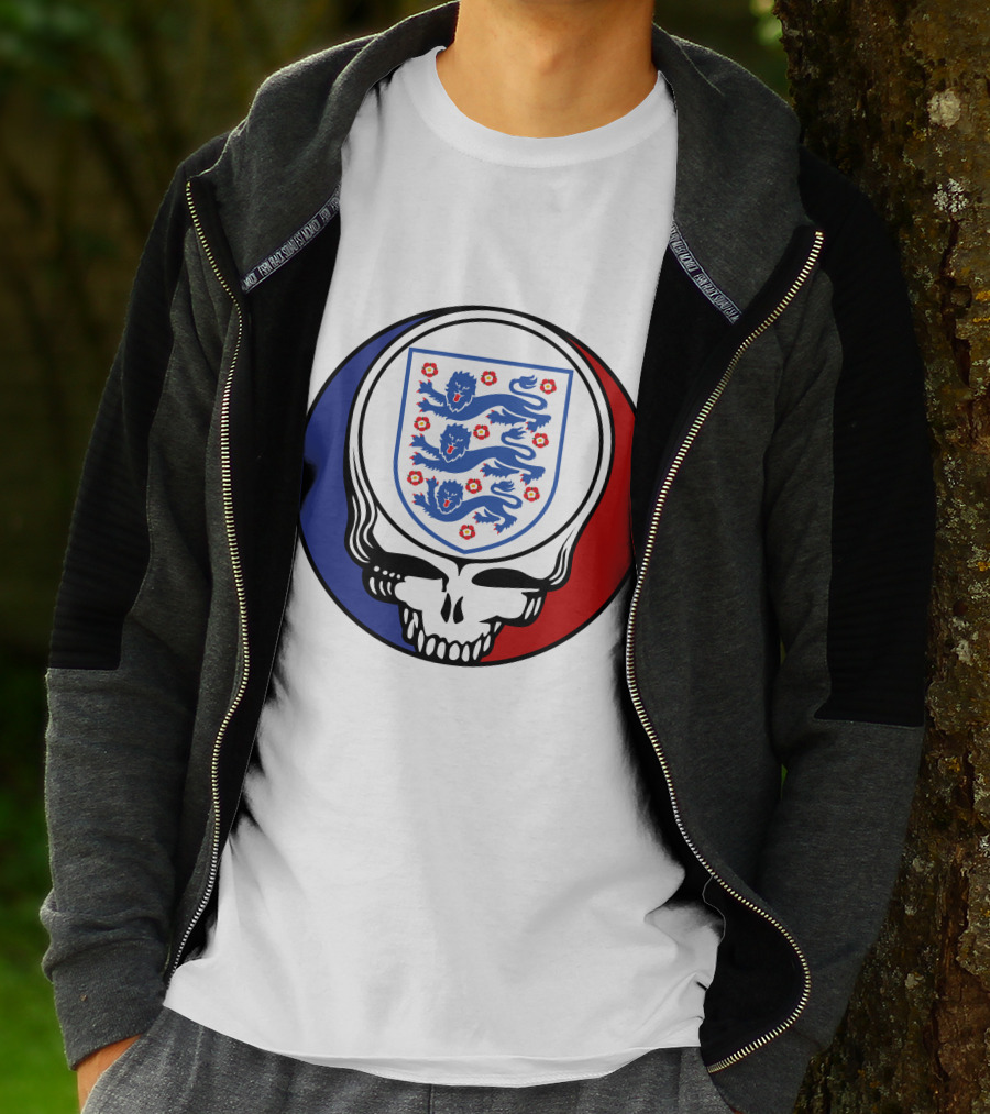 England National Football Team Three Lions Grateful Dead Skull Emblem T-Shirt