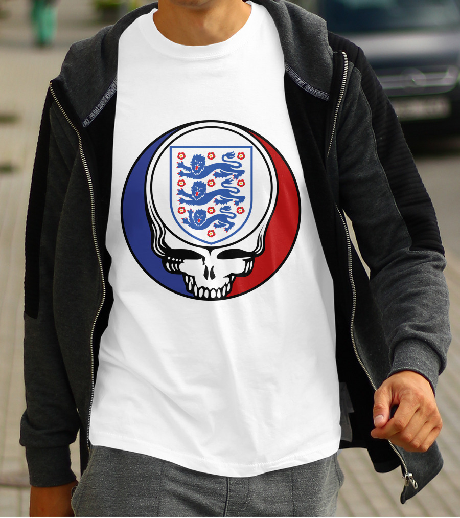England National Football Team Three Lions Grateful Dead Skull Emblem T-Shirt