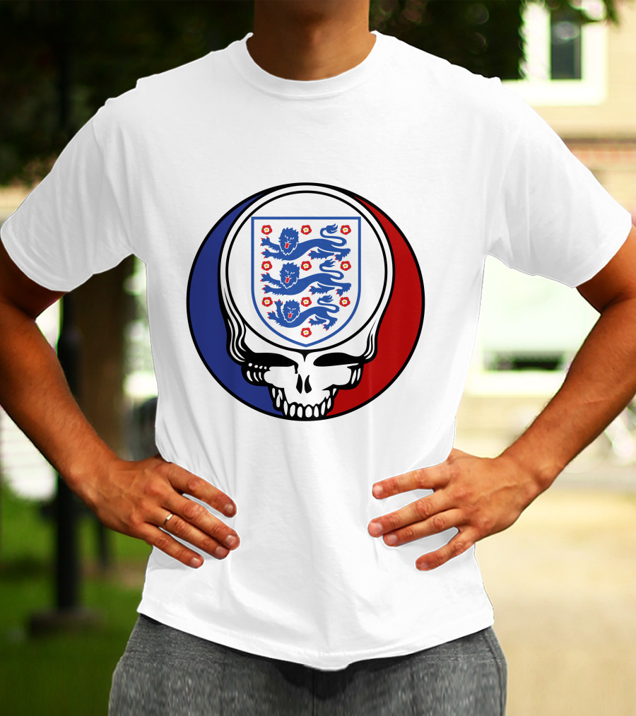 England National Football Team Three Lions Grateful Dead Skull Emblem T-Shirt