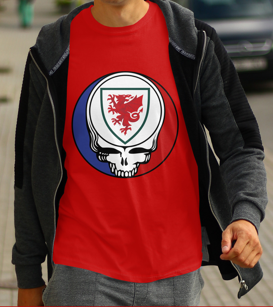 Wales National Football Team Grateful Dead Skull Emblem T-Shirt