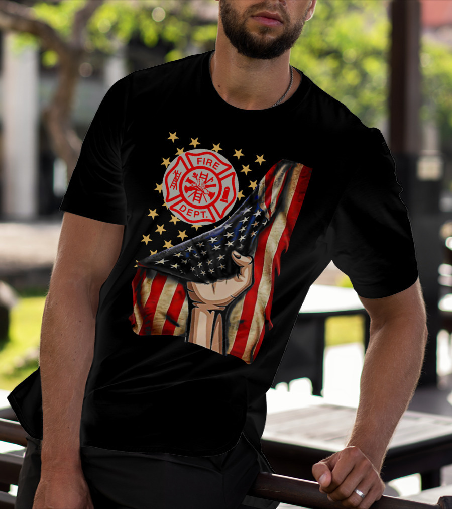 FIRE DEPT AMERICAN FIREFIGHTER FLAG STARS T-Shirt