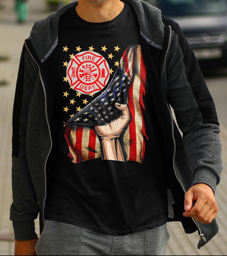 FIRE DEPT AMERICAN FIREFIGHTER FLAG STARS T-Shirt