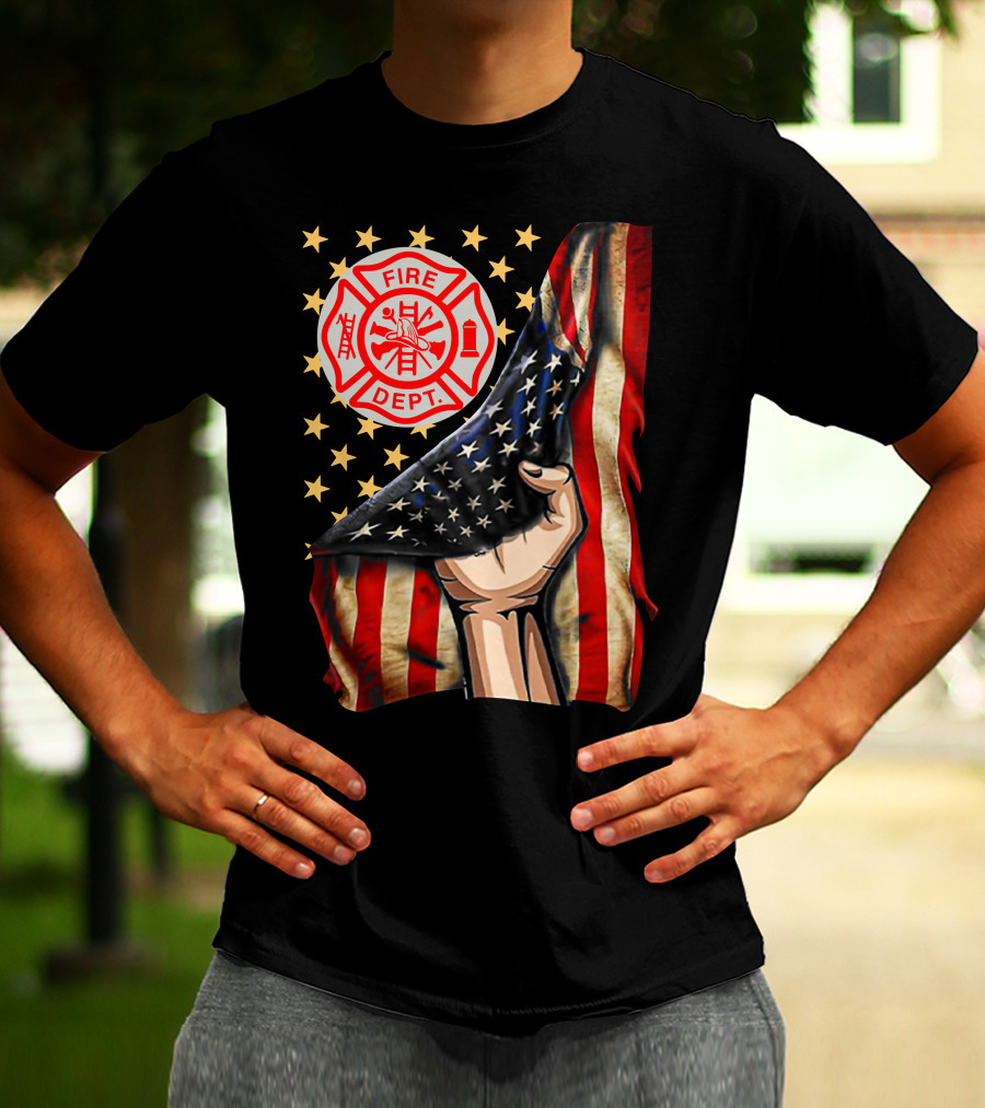 FIRE DEPT AMERICAN FIREFIGHTER FLAG STARS T-Shirt