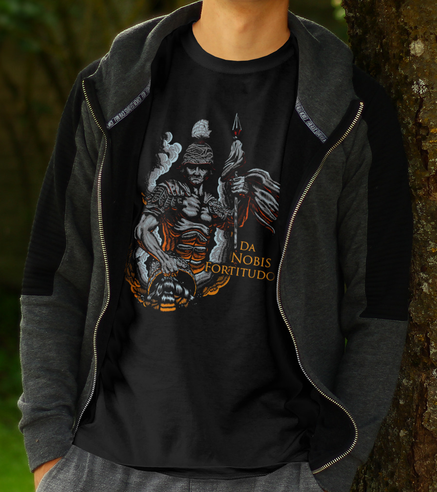 Roman Warrior With DA NOBIS FORTITUDO Banner T-Shirt