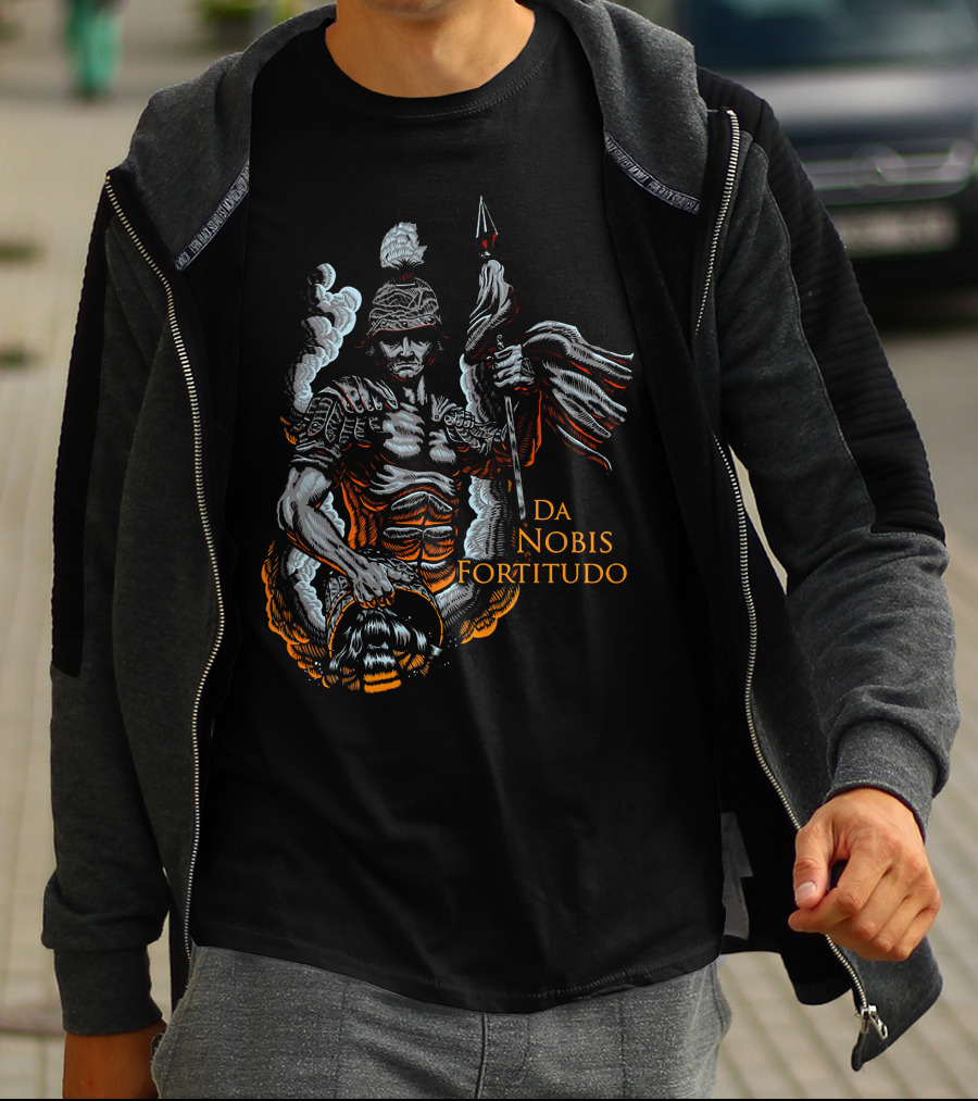 Roman Warrior With DA NOBIS FORTITUDO Banner T-Shirt
