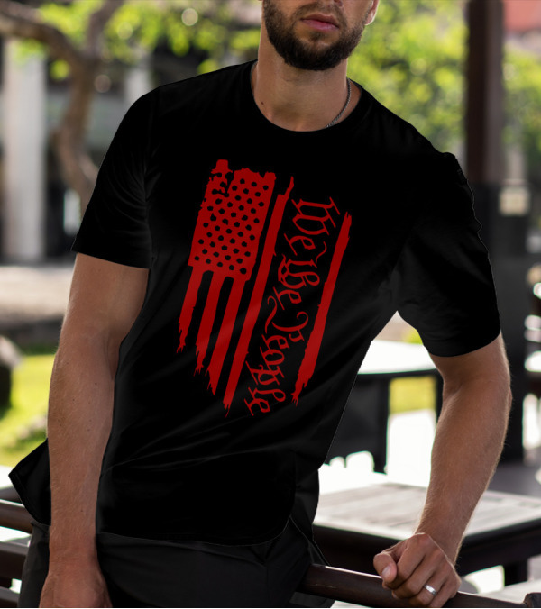 We The People Distressed Red American Flag Gothic T-Shirt