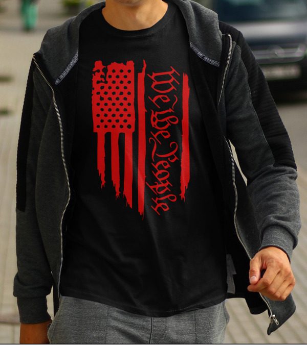 We The People Distressed Red American Flag Gothic T-Shirt