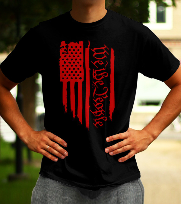 We The People Distressed Red American Flag Gothic T-Shirt