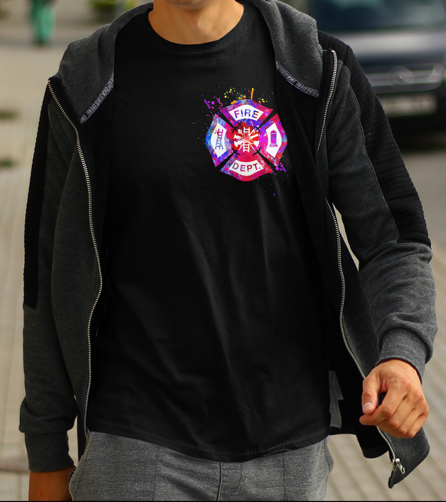 Firefighter's Girl Keep Back 200ft Fire Dept Maltese Cross Badge T-Shirt