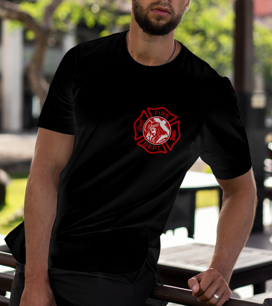 Cross Fire Dept Maltese Cross Badge With Firefighter Text Elements T-Shirt