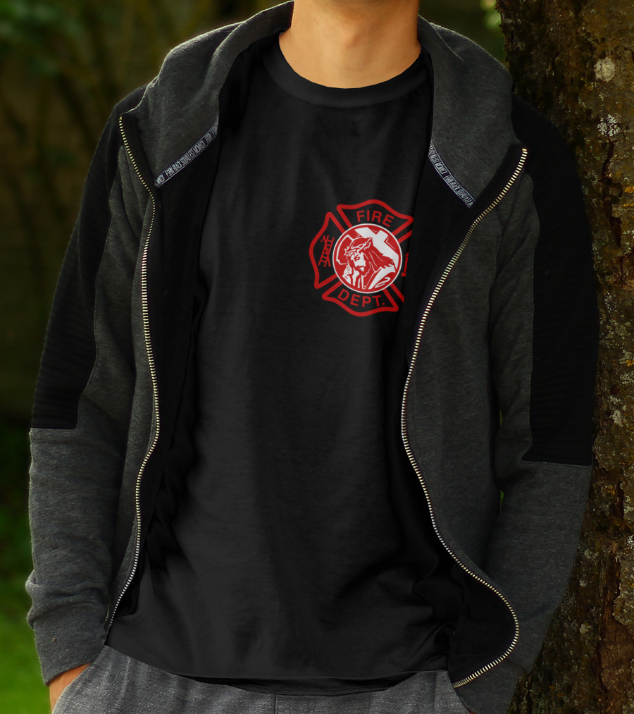 Cross Fire Dept Maltese Cross Badge With Firefighter Text Elements T-Shirt