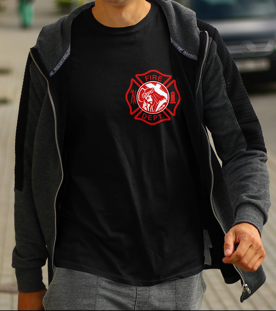 Cross Fire Dept Maltese Cross Badge With Firefighter Text Elements T-Shirt