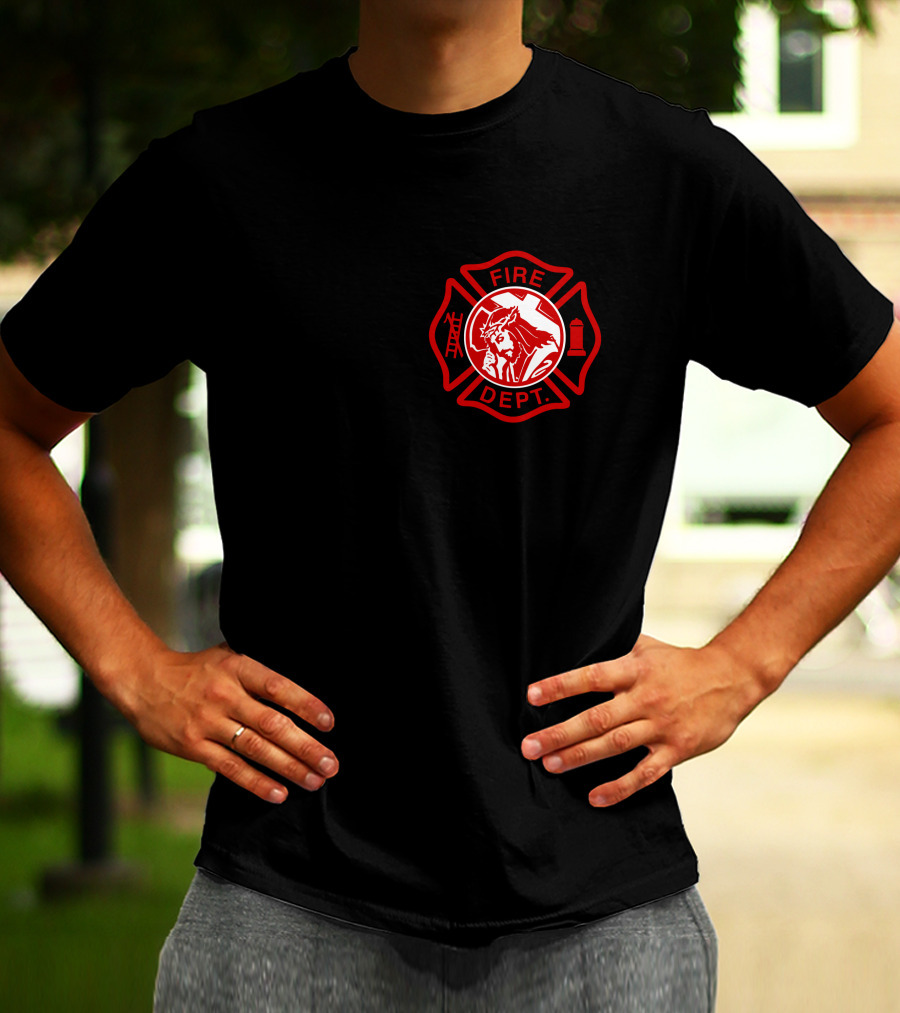 Cross Fire Dept Maltese Cross Badge With Firefighter Text Elements T-Shirt