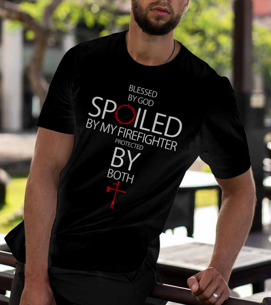 PROTECTED BY BOTH Crown Of Thorns And Battle Axe Cross T-Shirt