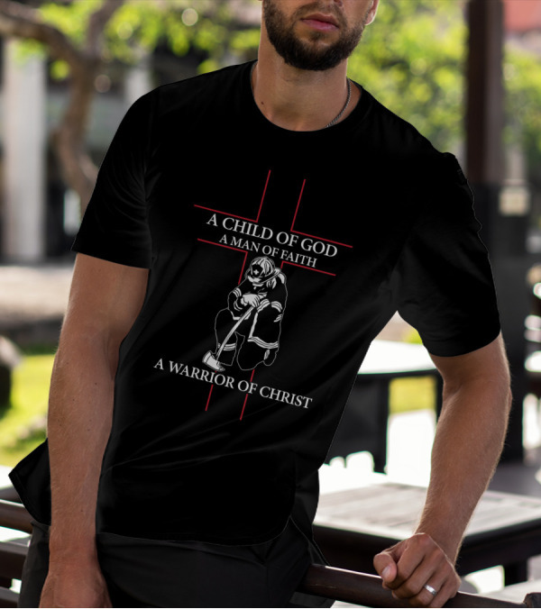 Warrior Of Christ Cross Symbol In Red Lines T-Shirt