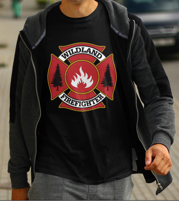 Wildland Firefighter Emblem With Flames And Trees T-Shirt