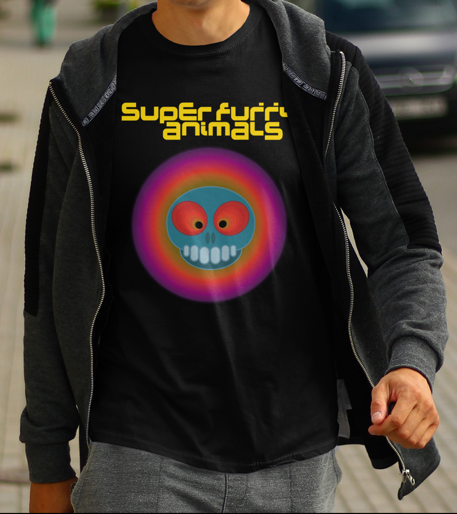 Super Furry Animals Rings Around The World Album Icon With Psychedelic Skull T-Shirt